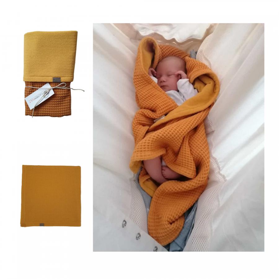 Babydecke Baumwolle Waffelpiqué Farbe: ocker